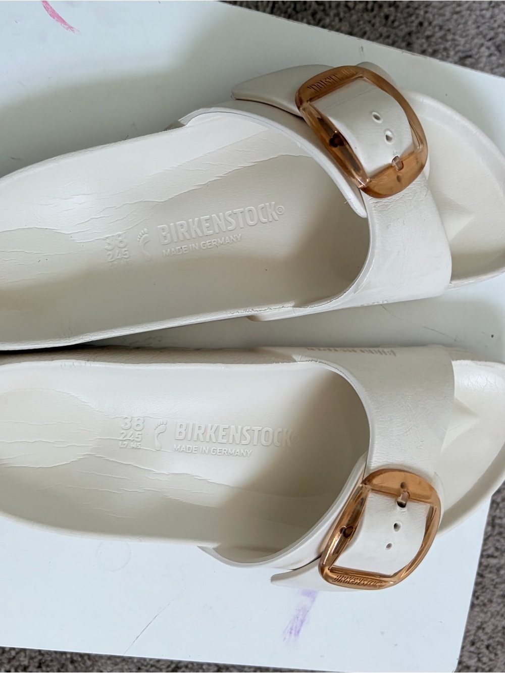 Birkenstock Madrid Big Buckle EVA Cream Slide Sandal with Champagne-tone Buckle - Picture 2 of 5
